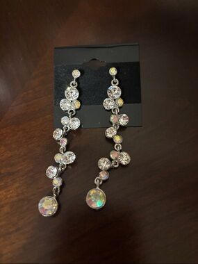 Crystal Drop Dangle Earrings - Clear Iridescent pierced earrings